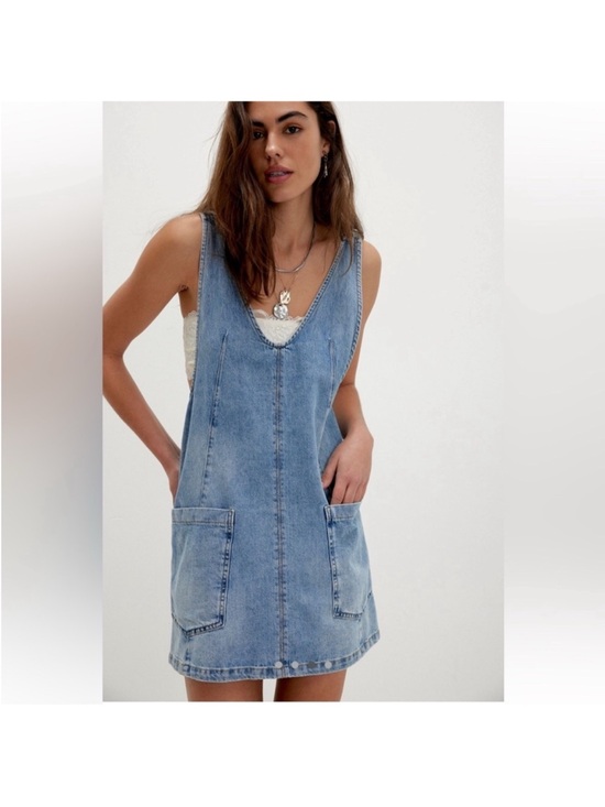 We The Free Dresses & Skirts - Free People High Roller Skirtall Dress Denim Follow Your Heart Blue L